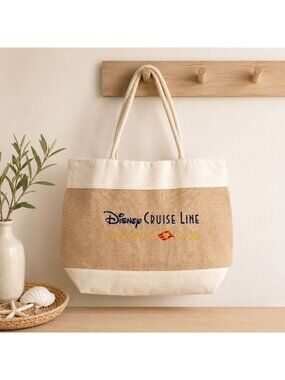 Disney Cruise Line Tote Bag Castaway Club Burlap Canvas Beach Travel Retired